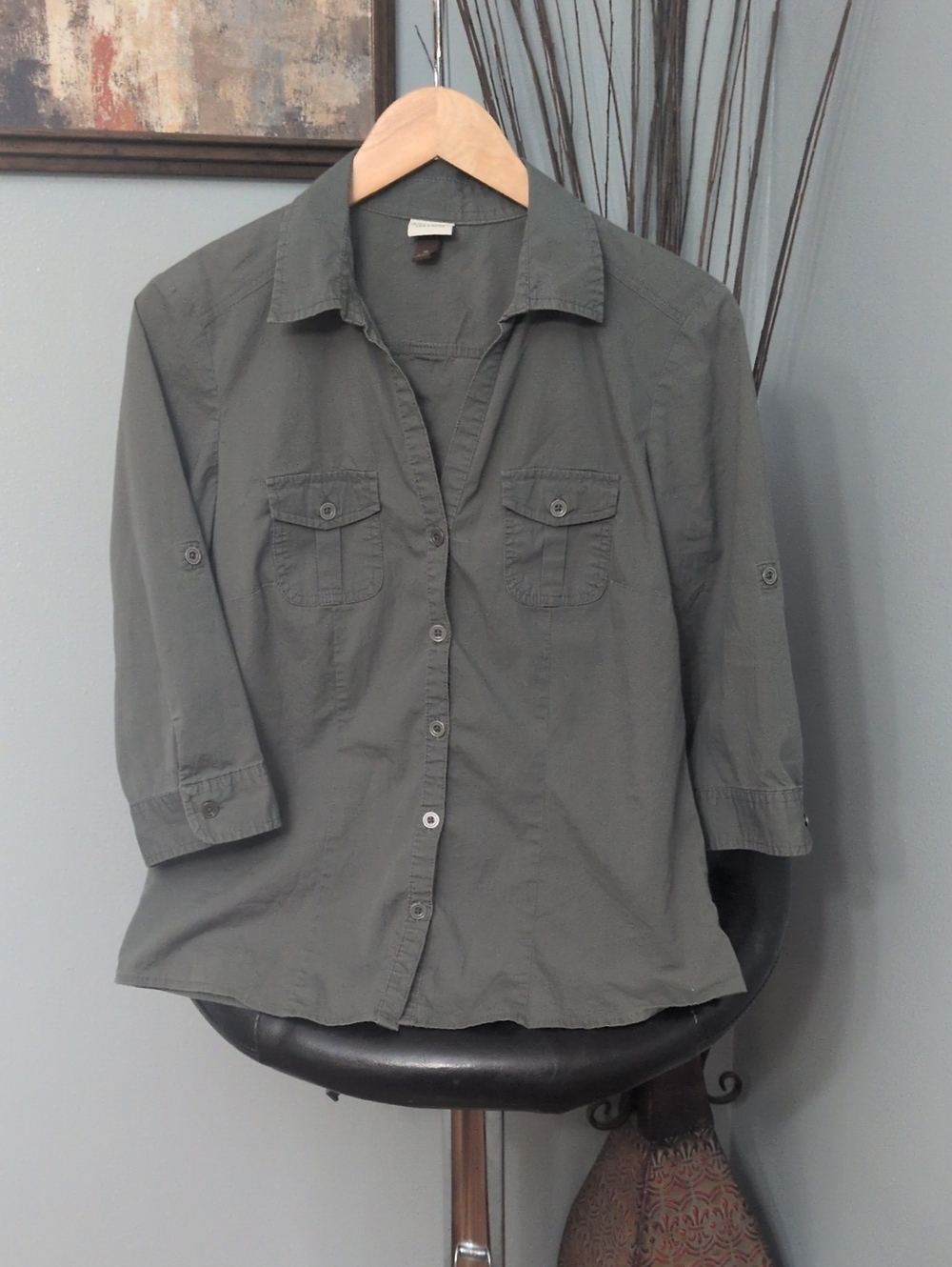 Sonoma Women's Olive Button-Front Utility Shirt